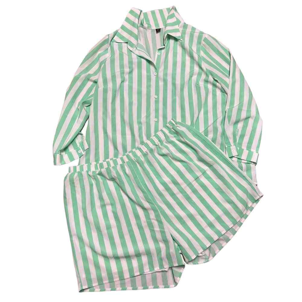 Shein Curve Striped Button Down Top / Shorts Set … - image 1